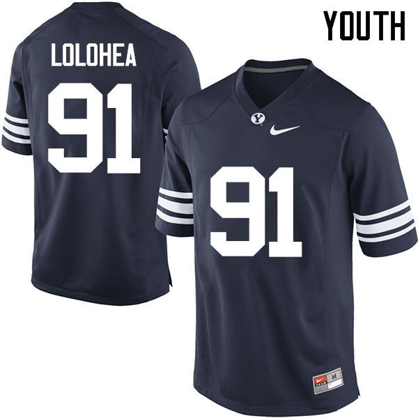 Youth #91 A.J. Lolohea BYU Cougars College Football Jerseys Sale-Navy